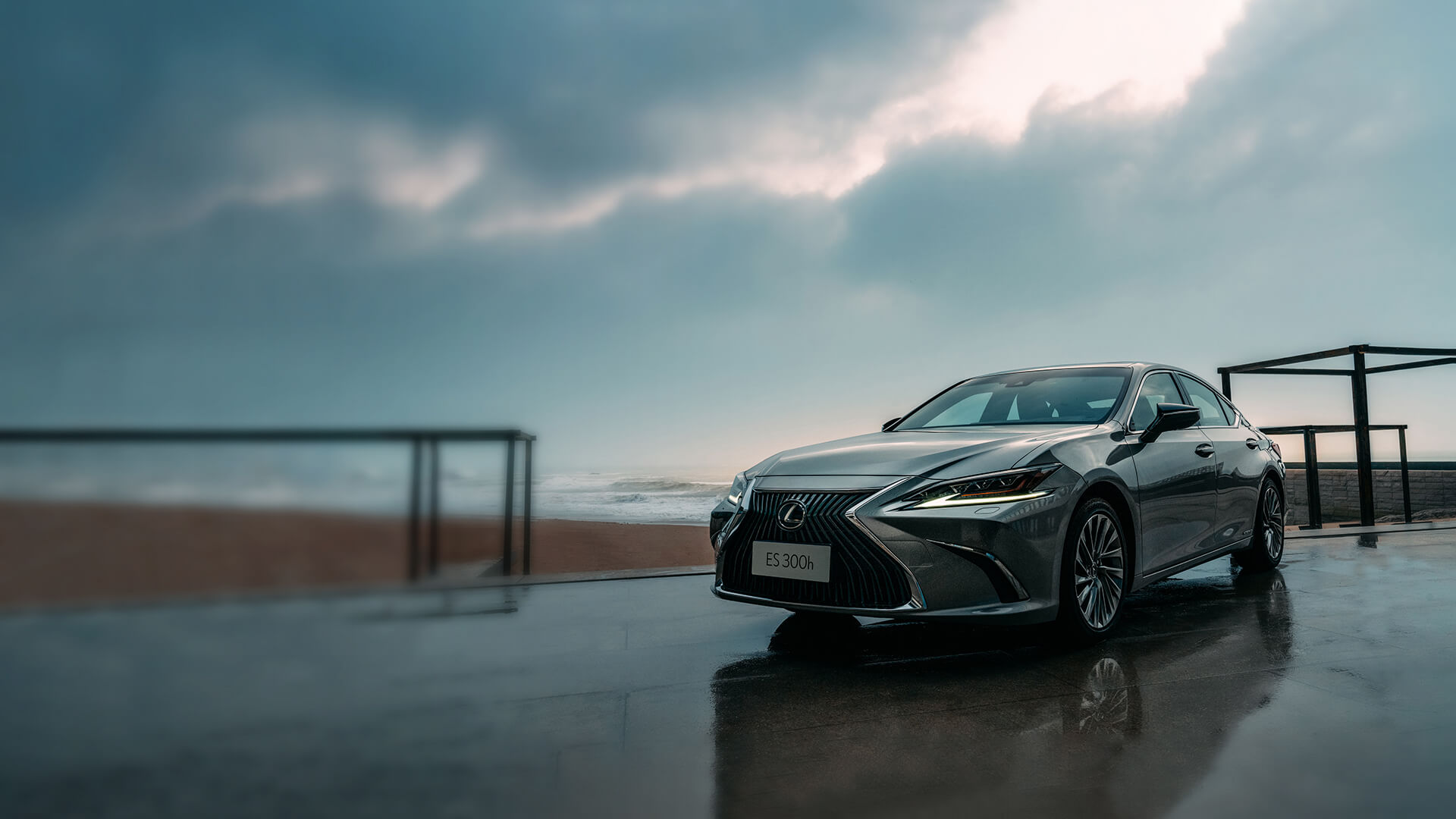 Silver Lexus ES parked.