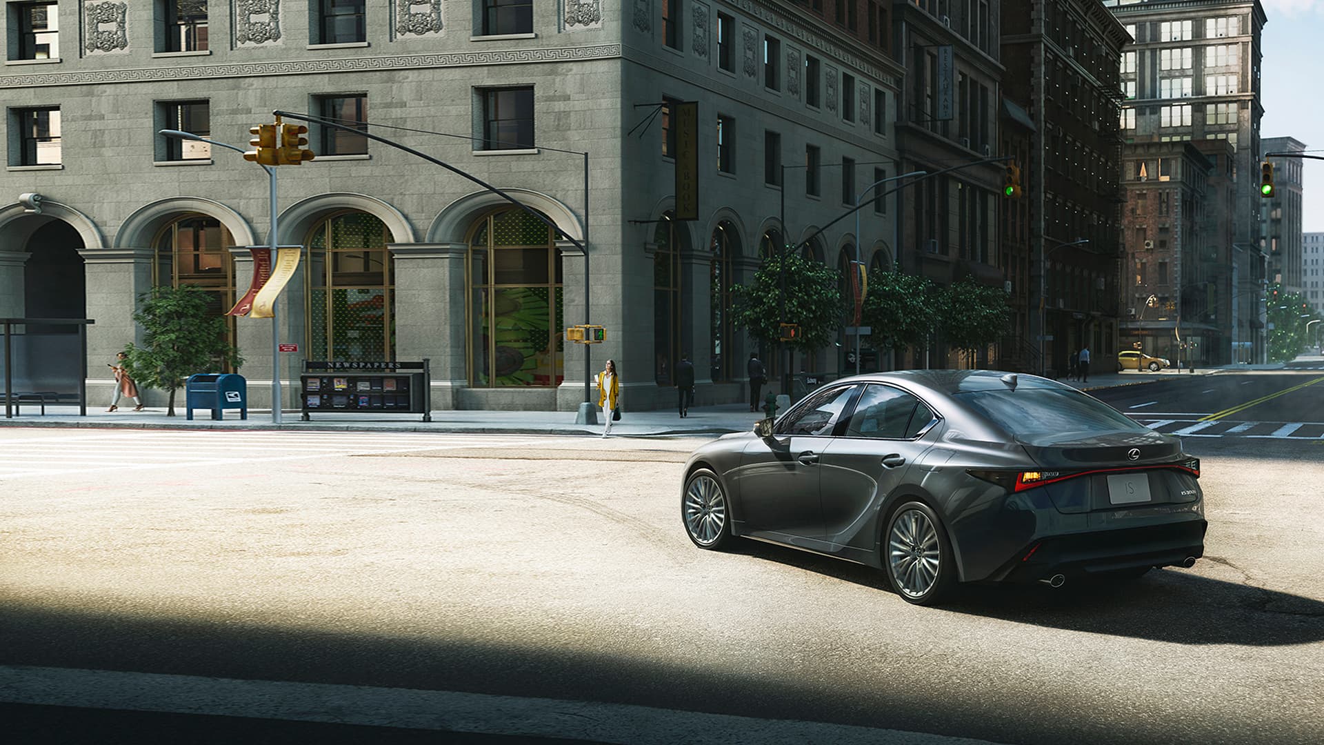 Black Lexus IS at a cross junction